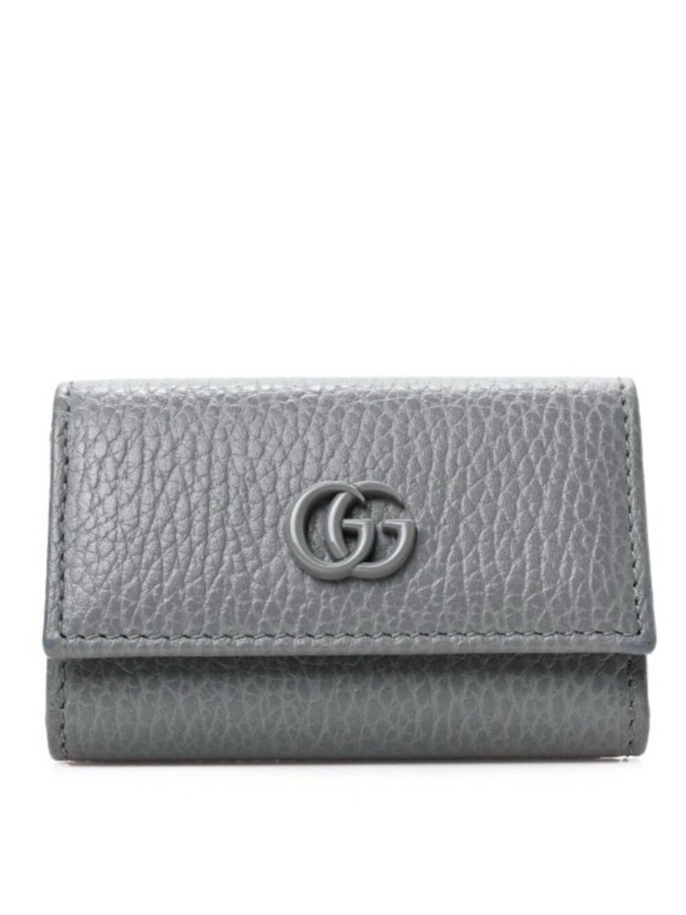NEW GUCCI Pebbled Calfskin Enamel Monochrome GG Marmont 6 Key Holder Deep Grey